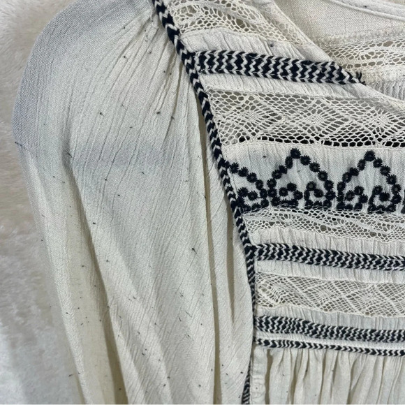 Free People Cyprus top bohemian embroidered pleated gauzy blouse XS hearts - Picture 8 of 13